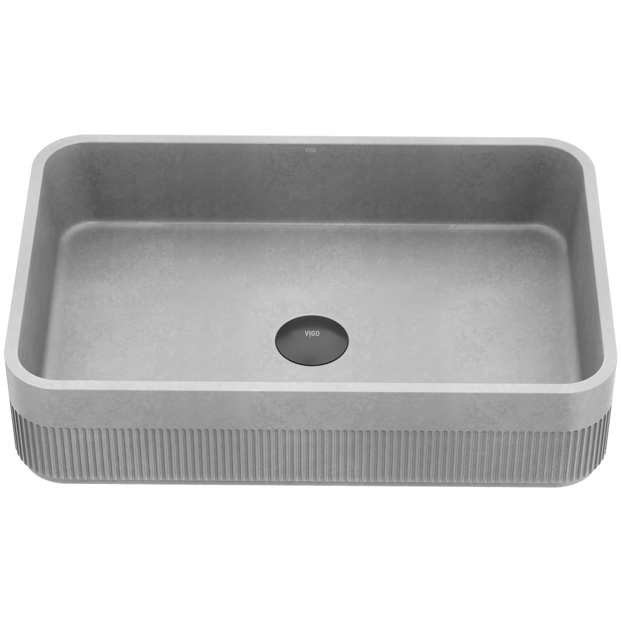 Cypress Modern Gray Concreto Stone 21 in. L x 14 in. W x 5 in. H Rectangular Fluted Bathroom Vessel Sink