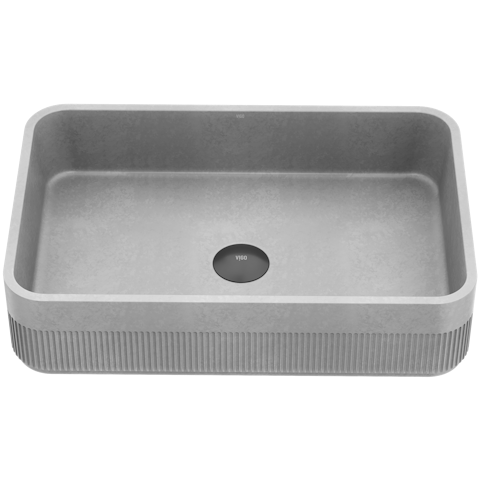 Cypress Modern Gray Concreto Stone 21 in. L x 14 in. W x 5 in. H Rectangular Fluted Bathroom Vessel Sink - image 1 - other