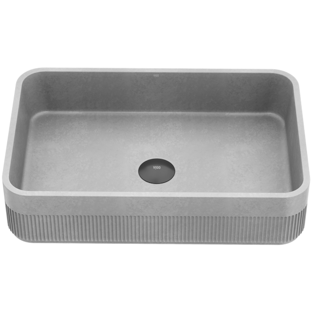 Cypress Modern Gray Concreto Stone 21 in. L x 14 in. W x 5 in. H Rectangular Fluted Bathroom Vessel Sink - image 1 - other