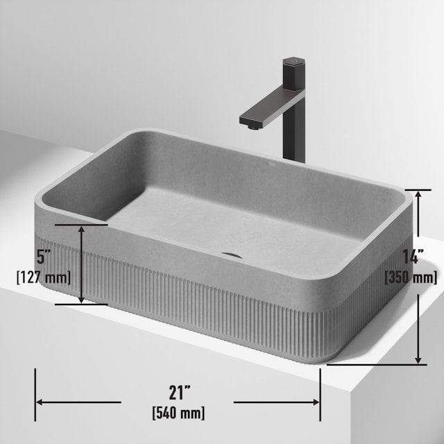 Cypress Modern Gray Concreto Stone 21 in. L x 14 in. W x 5 in. H Rectangular Fluted Bathroom Vessel Sink - image 2 - other