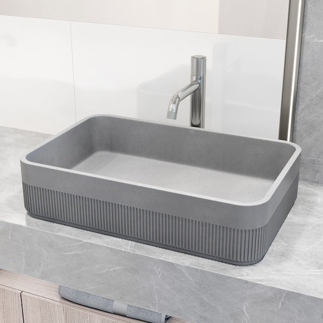 Cypress Modern Gray Concreto Stone 21 in. L x 14 in. W x 5 in. H Rectangular Fluted Bathroom Vessel Sink - image 3 - other