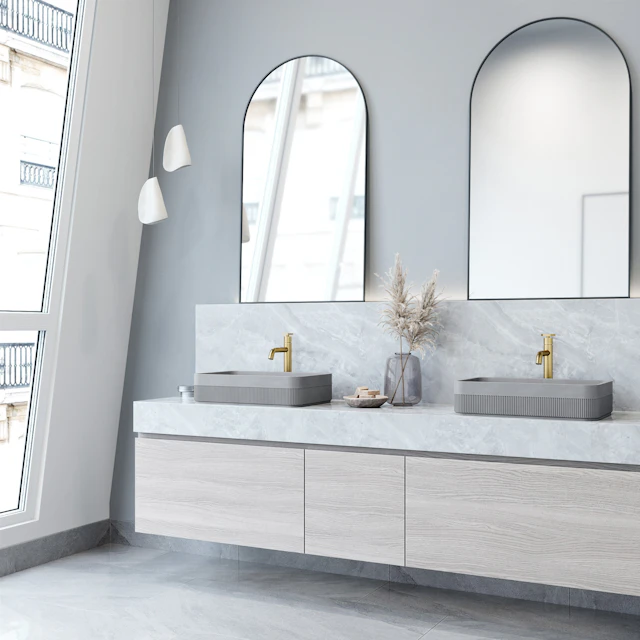 Cypress Modern Gray Concreto Stone 21 in. L x 14 in. W x 5 in. H Rectangular Fluted Bathroom Vessel Sink - angle 4 - other