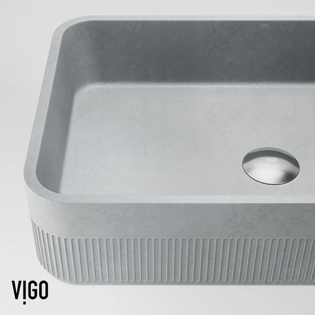Cypress Modern Gray Concreto Stone 21 in. L x 14 in. W x 5 in. H Rectangular Fluted Bathroom Vessel Sink - angle 7 - other