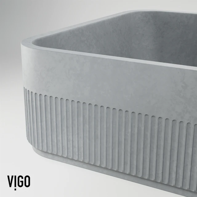 Cypress Modern Gray Concreto Stone 21 in. L x 14 in. W x 5 in. H Rectangular Fluted Bathroom Vessel Sink - angle 9 - other