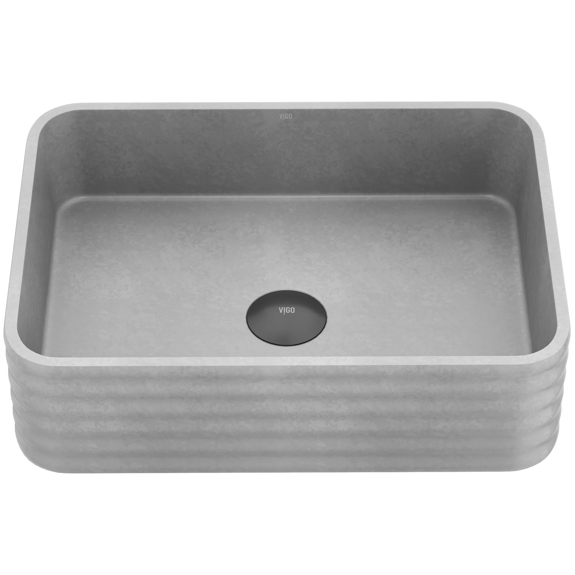 Cadman Modern Gray Concreto Stone 18 in. L x 13 in. W x 5 in. H Rectangular Fluted Bathroom Vessel Sink
