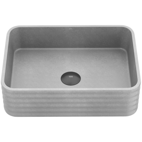 Cadman Modern Gray Concreto Stone 18 in. L x 13 in. W x 5 in. H Rectangular Fluted Bathroom Vessel Sink - image 1 - other