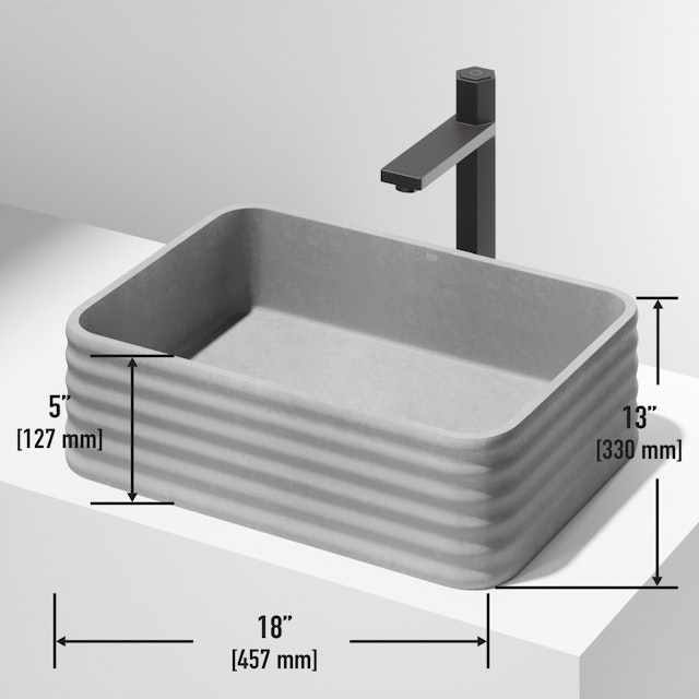 Cadman Modern Gray Concreto Stone 18 in. L x 13 in. W x 5 in. H Rectangular Fluted Bathroom Vessel Sink - image 2 - other