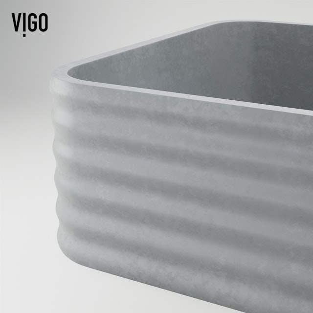 Cadman Modern Gray Concreto Stone 18 in. L x 13 in. W x 5 in. H Rectangular Fluted Bathroom Vessel Sink - image 9 - other