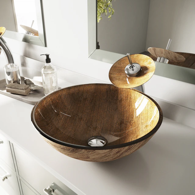 Giovanni Amber Sunset Glass 17 in. L x 17 in. W x 6 in. H Round Vessel Bathroom Sink - angle 3 - other