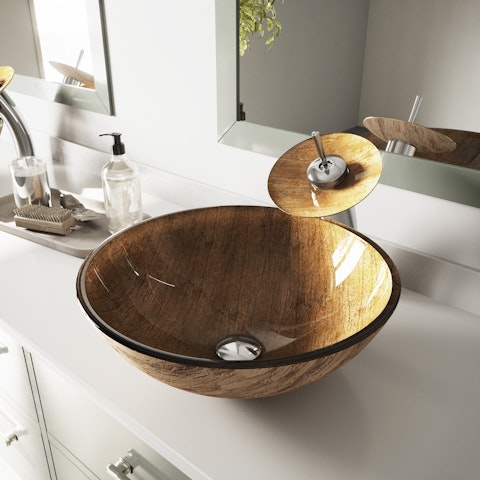 Giovanni Amber Sunset Glass 17 in. L x 17 in. W x 6 in. H Round Vessel Bathroom Sink - image 3 - other