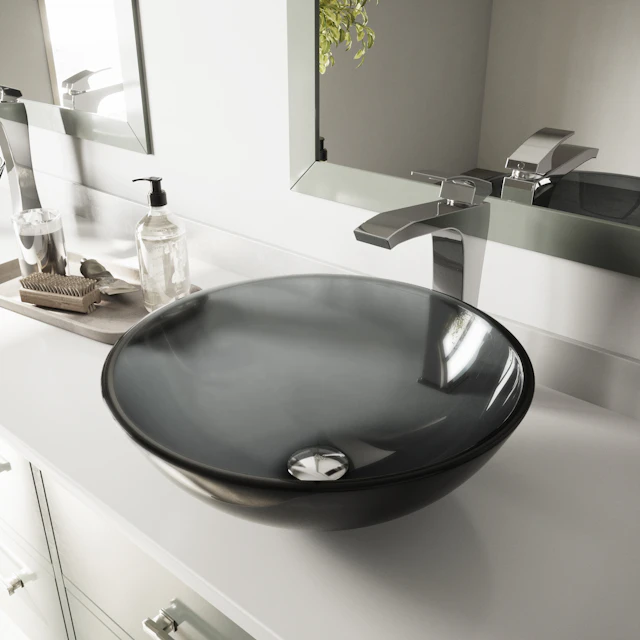 Giovanni Sheer Black Glass 17 in. L x 17 in. W x 6 in. H Round Vessel Bathroom Sink - angle 3 - other