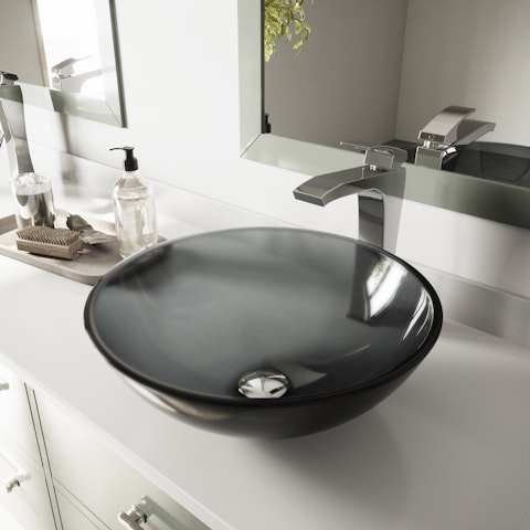 Giovanni Sheer Black Glass 17 in. L x 17 in. W x 6 in. H Round Vessel Bathroom Sink - image 3 - other