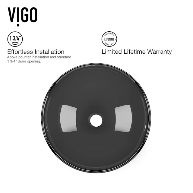 Giovanni Sheer Black Glass 17 in. L x 17 in. W x 6 in. H Round Vessel Bathroom Sink - angle 5 - other