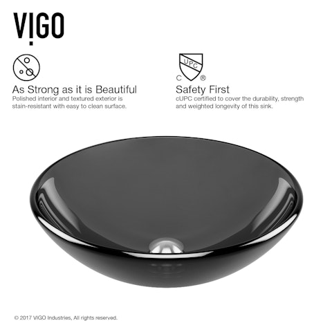 Giovanni Sheer Black Glass 17 in. L x 17 in. W x 6 in. H Round Vessel Bathroom Sink - image 6 - other