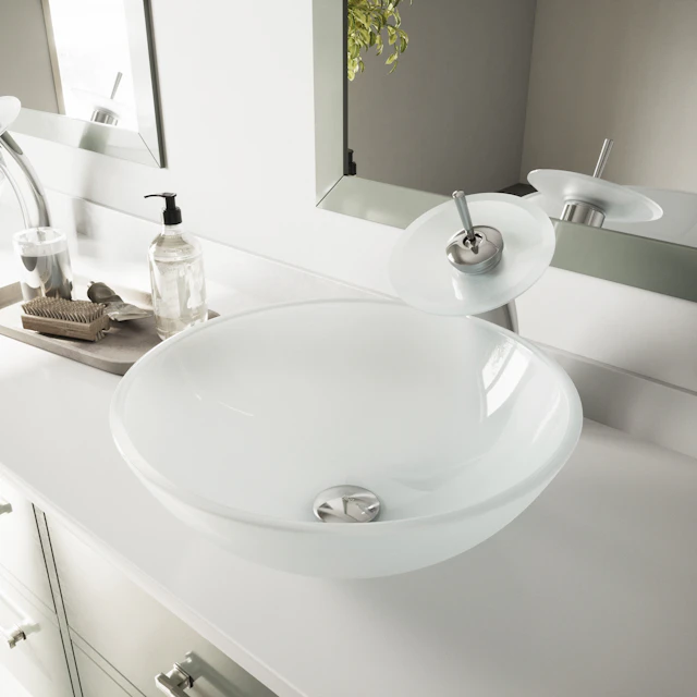 Giovanni Frosted White Glass 17 in. L x 17 in. W x 6 in. H Round Vessel Bathroom Sink - angle 3 - other