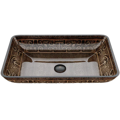 Donatello Golden Green Glass 22 in. L x 15 in. W x 5 in. H Rectangular Vessel Bathroom Sink