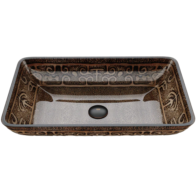 Donatello Golden Green Glass 22 in. L x 15 in. W x 5 in. H Rectangular Vessel Bathroom Sink - angle 1 - other