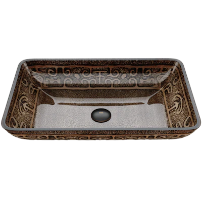 Donatello Golden Green Glass 22 in. L x 15 in. W x 5 in. H Rectangular Vessel Bathroom Sink