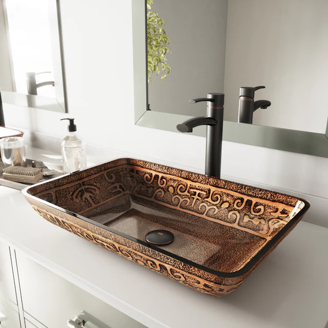 Donatello Golden Green Glass 22 in. L x 15 in. W x 5 in. H Rectangular Vessel Bathroom Sink - angle 3 - other