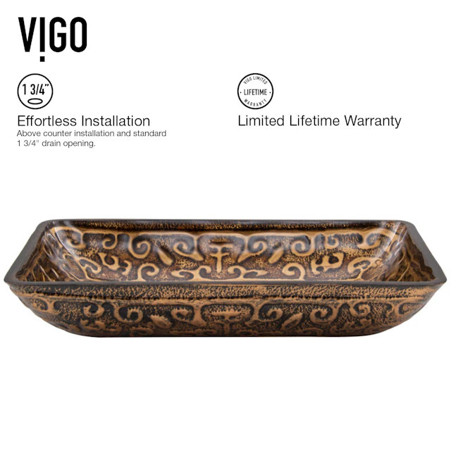 Donatello Golden Green Glass 22 in. L x 15 in. W x 5 in. H Rectangular Vessel Bathroom Sink - angle 5 - other