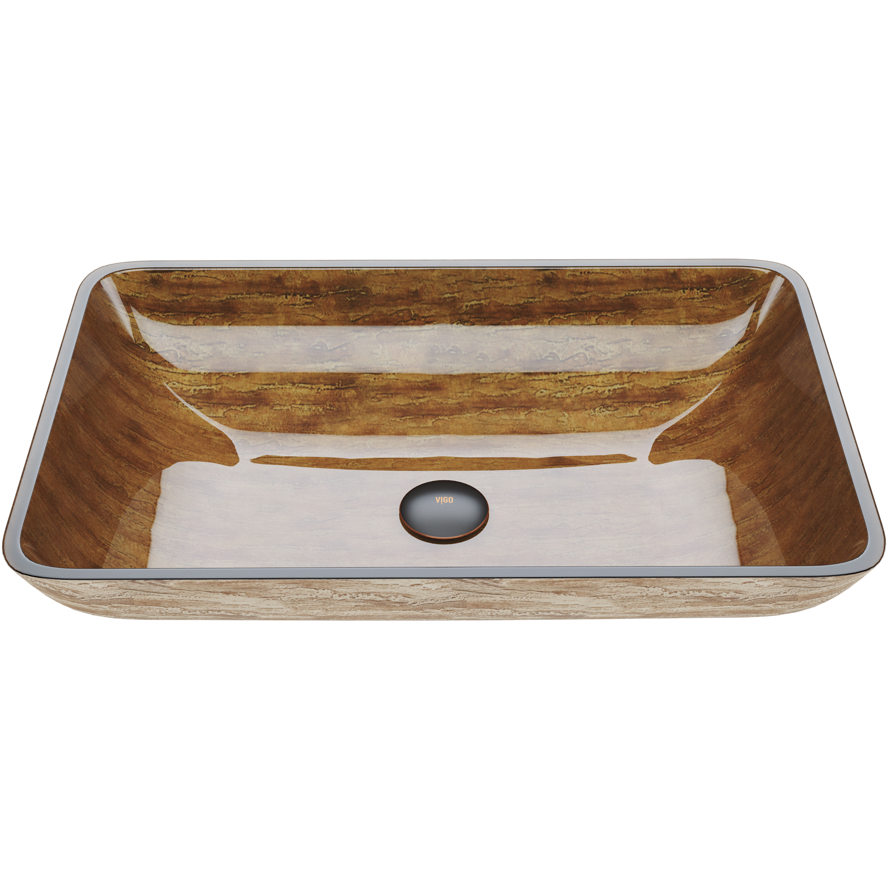 Donatello Wooden Brown Glass 22 in. L x 15 in. W x 5 in. H Rectangular Vessel Bathroom Sink