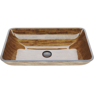 Donatello Wooden Brown Glass 22 in. L x 15 in. W x 5 in. H Rectangular Vessel Bathroom Sink