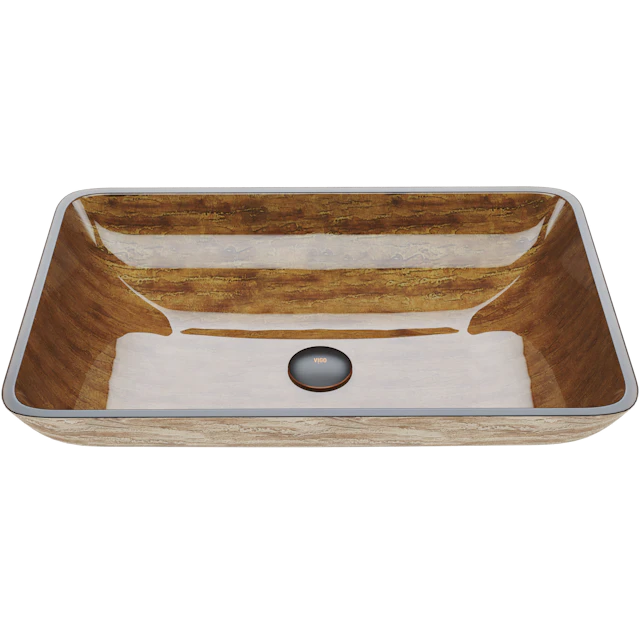 Donatello Wooden Brown Glass 22 in. L x 15 in. W x 5 in. H Rectangular Vessel Bathroom Sink - angle 1 - other