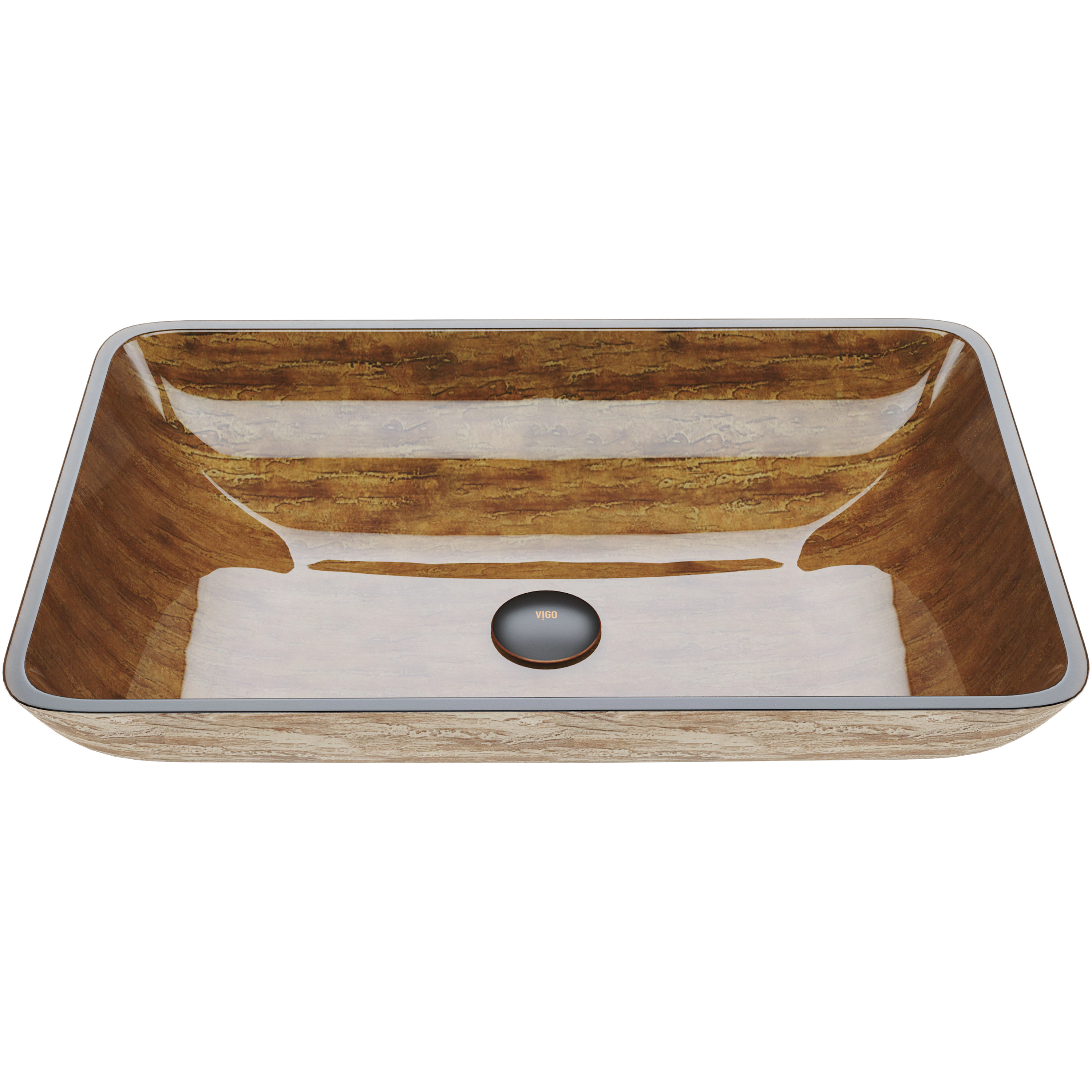 Donatello Wooden Brown Glass 22 in. L x 15 in. W x 5 in. H Rectangular Vessel Bathroom Sink