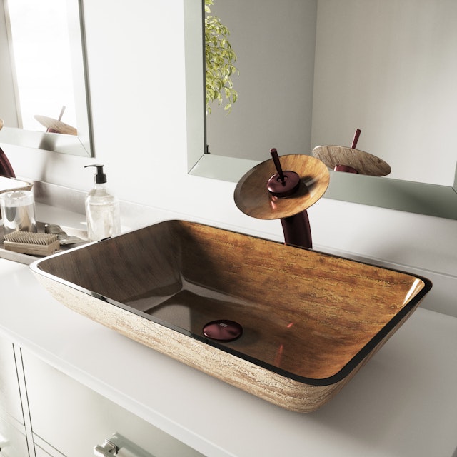 Donatello Wooden Brown Glass 22 in. L x 15 in. W x 5 in. H Rectangular Vessel Bathroom Sink - image 3 - other