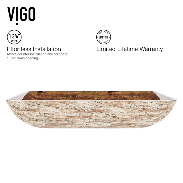 Donatello Wooden Brown Glass 22 in. L x 15 in. W x 5 in. H Rectangular Vessel Bathroom Sink - angle 5 - other
