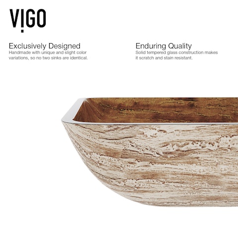 Donatello Wooden Brown Glass 22 in. L x 15 in. W x 5 in. H Rectangular Vessel Bathroom Sink - image 7 - other