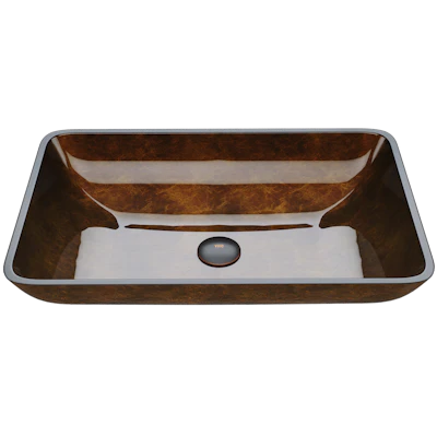 Donatello Artistic Chocolate Brown Glass 22 in. L x 15 in. W x 5 in. H Rectangular Vessel Bathroom Sink