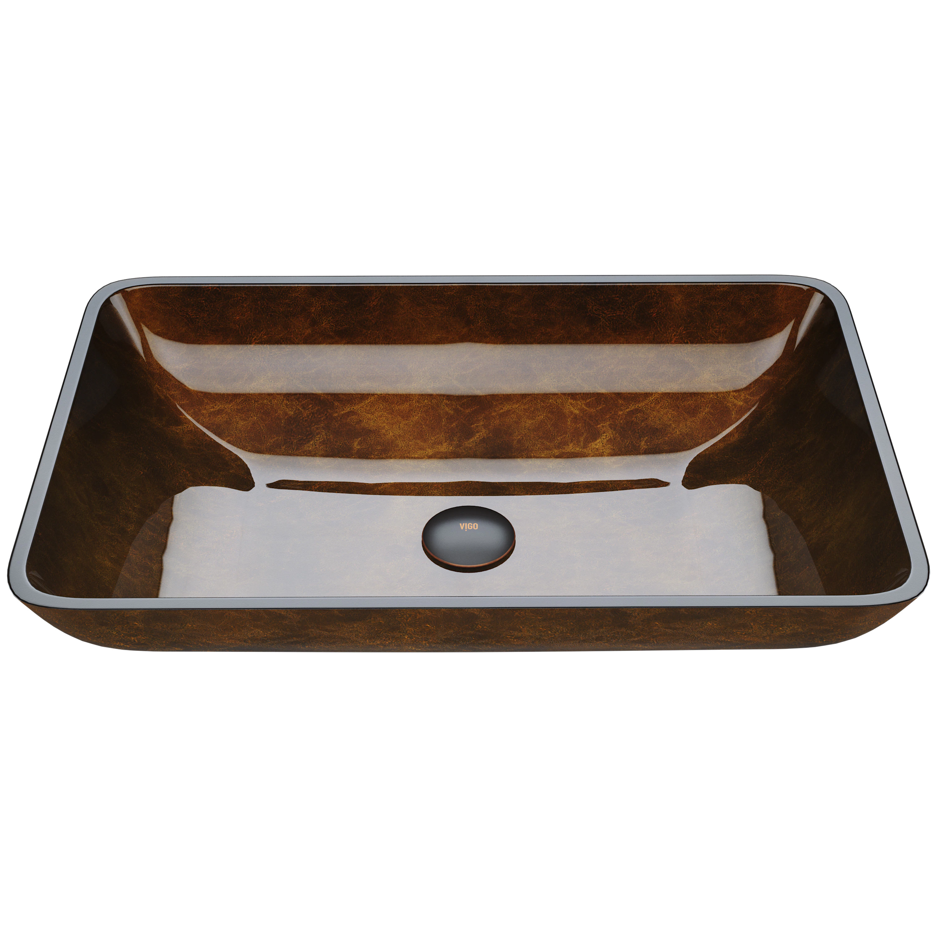 Donatello Artistic Chocolate Brown Glass 22 in. L x 15 in. W x 5 in. H Rectangular Vessel Bathroom Sink