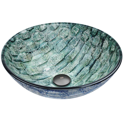 Giovanni Oceania Blue Glass 17 in. L x 17 in. W x 6 in. H Round Vessel Bathroom Sink