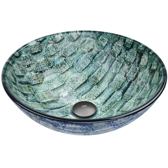 Giovanni Oceania Blue Glass 17 in. L x 17 in. W x 6 in. H Round Vessel Bathroom Sink - angle 1 - other