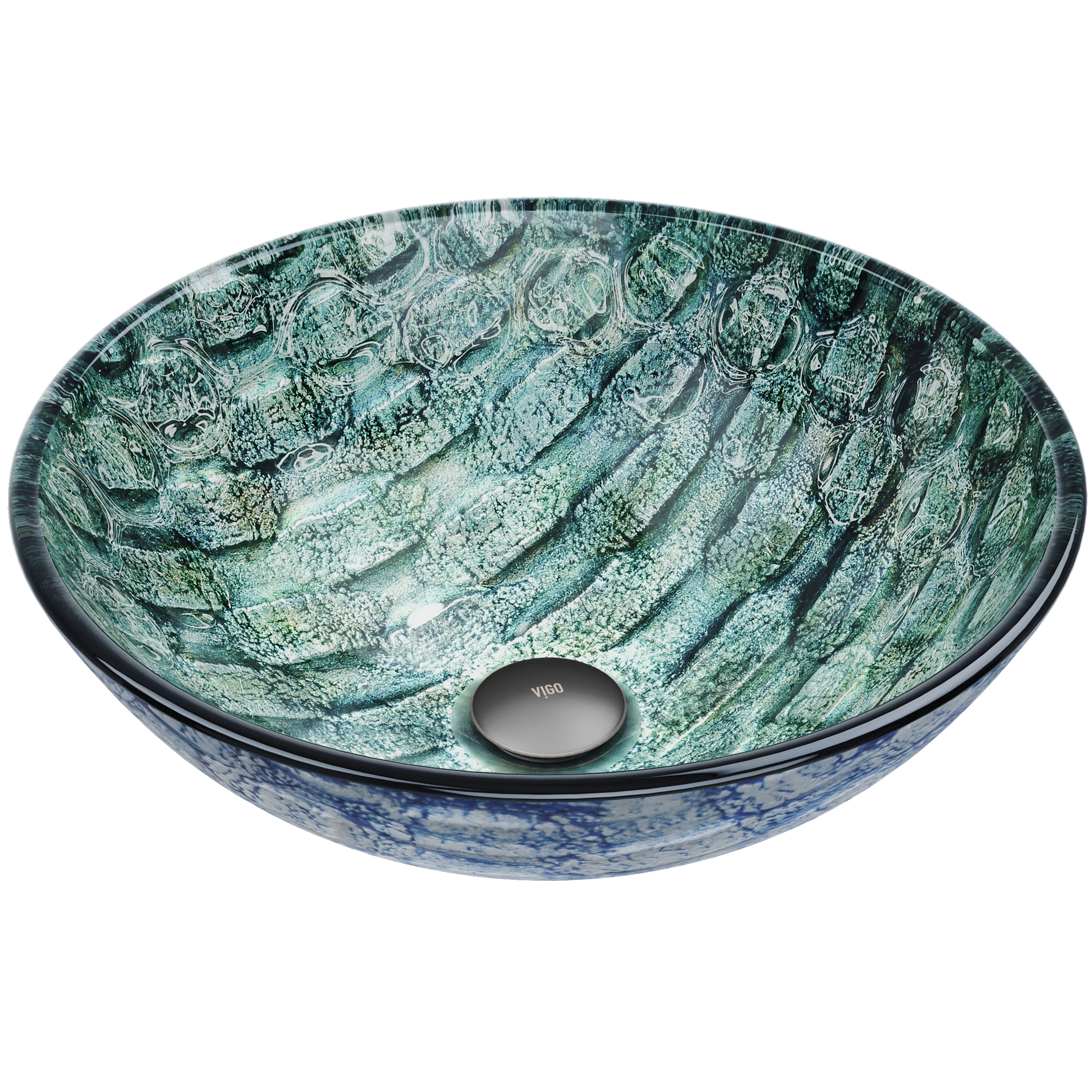 Giovanni Oceania Blue Glass 17 in. L x 17 in. W x 6 in. H Round Vessel Bathroom Sink