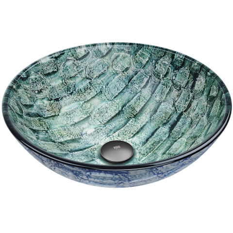 Giovanni Oceania Blue Glass 17 in. L x 17 in. W x 6 in. H Round Vessel Bathroom Sink - image 1 - other
