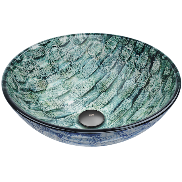 Giovanni Oceania Blue Glass 17 in. L x 17 in. W x 6 in. H Round Vessel Bathroom Sink - image 1 - other