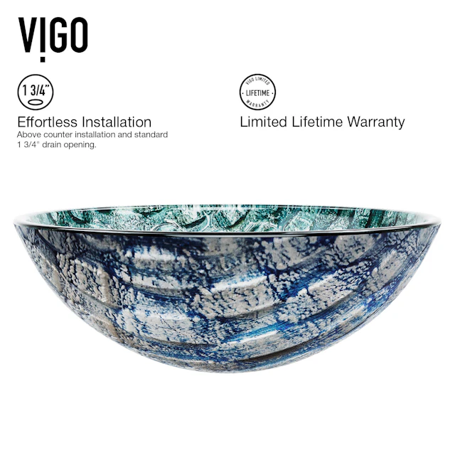 Giovanni Oceania Blue Glass 17 in. L x 17 in. W x 6 in. H Round Vessel Bathroom Sink - angle 5 - other