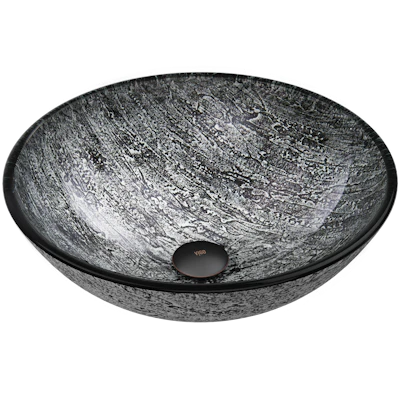 Giovanni Titanium Gray Glass 17 in. L x 17 in. W x 6 in. H Round Vessel Bathroom Sink