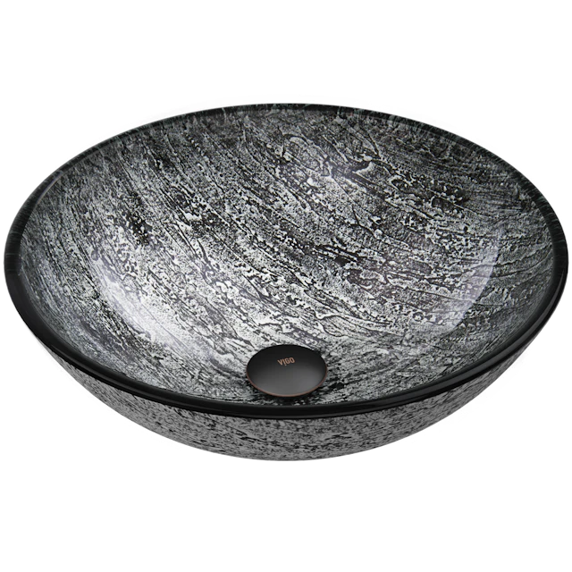 Giovanni Titanium Gray Glass 17 in. L x 17 in. W x 6 in. H Round Vessel Bathroom Sink - angle 1 - other