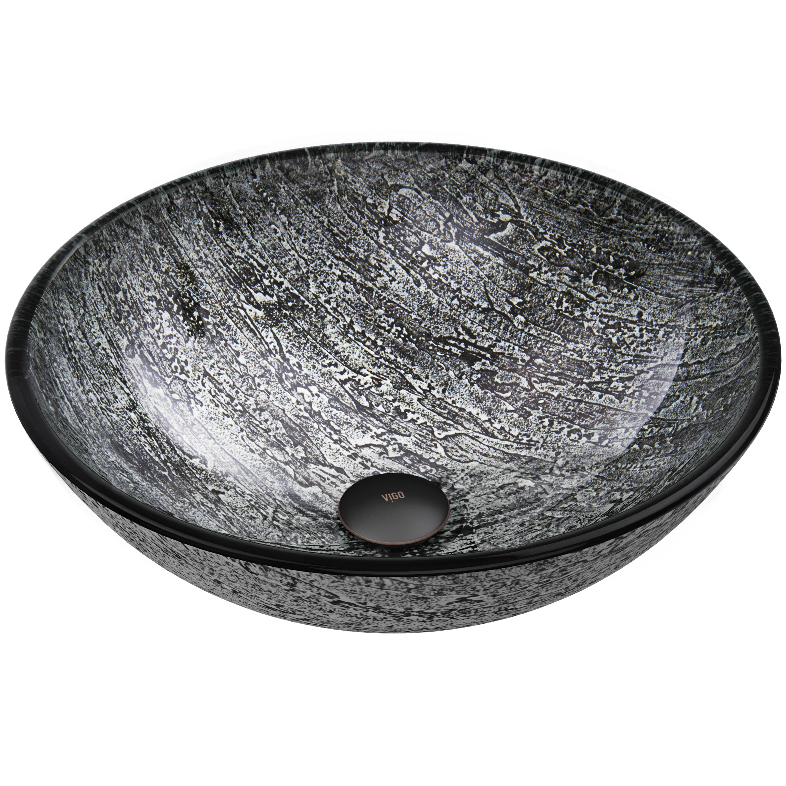 Giovanni Titanium Gray Glass 17 in. L x 17 in. W x 6 in. H Round Vessel Bathroom Sink