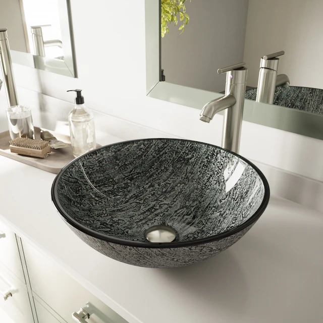 Giovanni Titanium Gray Glass 17 in. L x 17 in. W x 6 in. H Round Vessel Bathroom Sink - angle 3 - other
