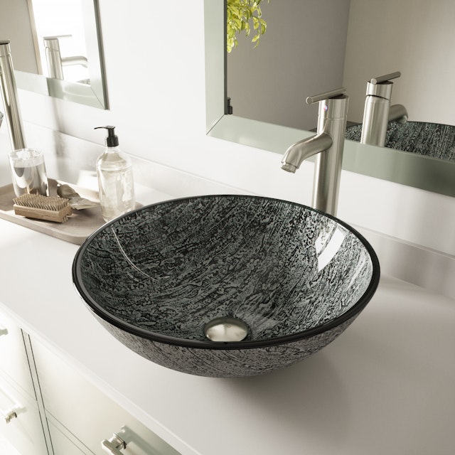 Giovanni Titanium Gray Glass 17 in. L x 17 in. W x 6 in. H Round Vessel Bathroom Sink - image 3 - other