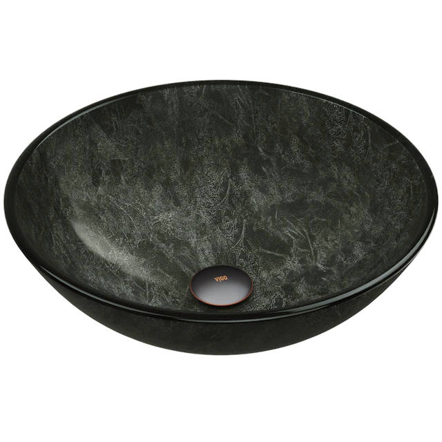 Giovanni Onyx Gray Glass 17 in. L x 17 in. W x 6 in. H Round Vessel Bathroom Sink - angle 1 - other