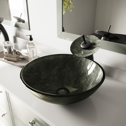 Giovanni Onyx Gray Glass 17 in. L x 17 in. W x 6 in. H Round Vessel Bathroom Sink - image 3 - other