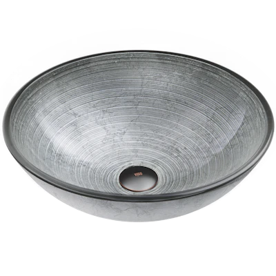 Giovanni Artistic Silver Glass 17 in. L x 17 in. W x 6 in. H Round Vessel Bathroom Sink