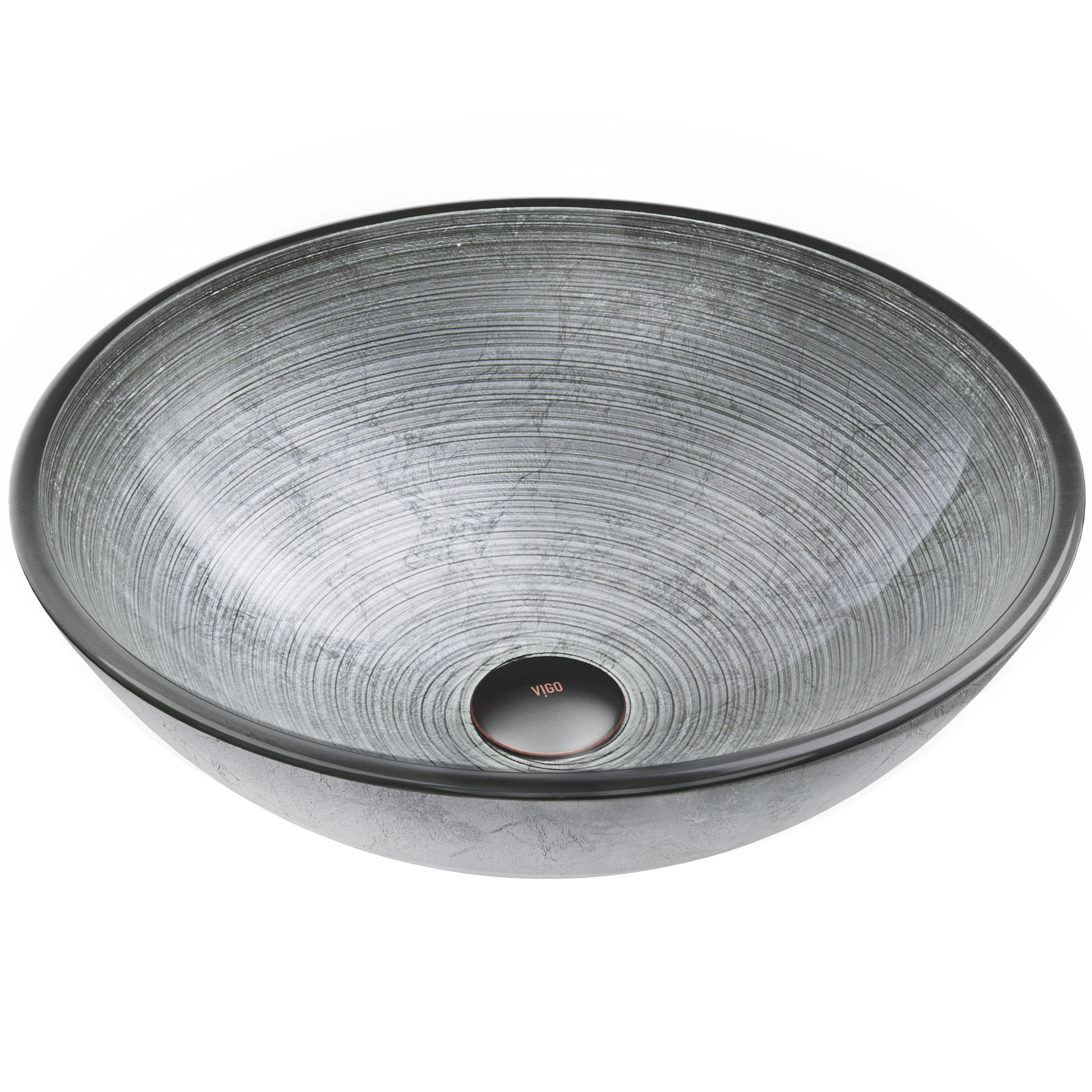 Giovanni Artistic Silver Glass 17 in. L x 17 in. W x 6 in. H Round Vessel Bathroom Sink