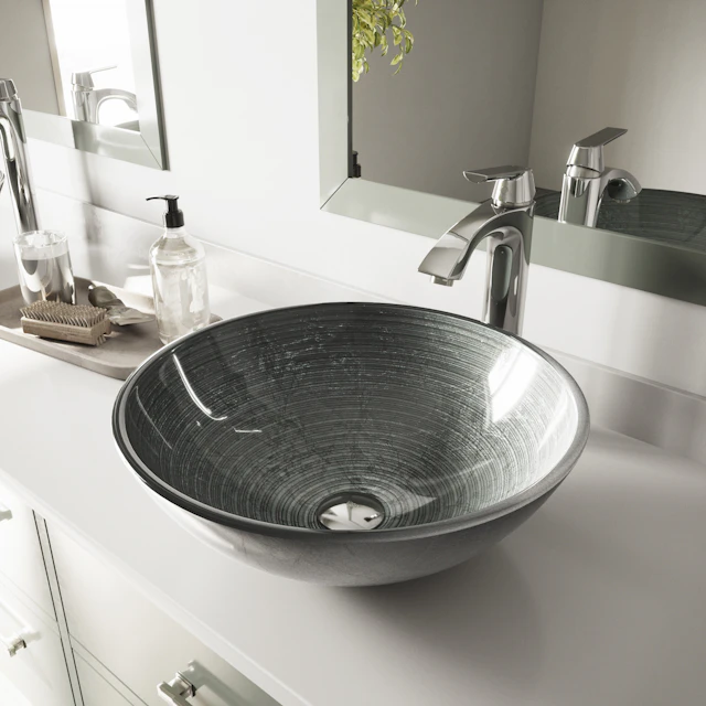 Giovanni Artistic Silver Glass 17 in. L x 17 in. W x 6 in. H Round Vessel Bathroom Sink - angle 3 - other