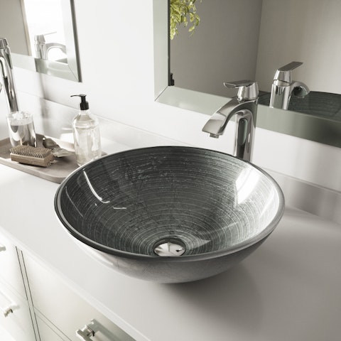 Giovanni Artistic Silver Glass 17 in. L x 17 in. W x 6 in. H Round Vessel Bathroom Sink - image 3 - other